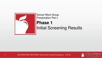 Phase 1  Initial Screening Results 2018 FACILITIES TASK FORCE  School Work Group Presentations