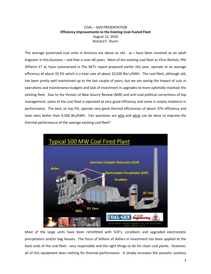 typical 500 mw coal fired plant