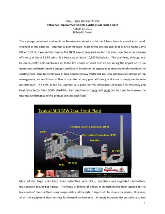 Typical 500 MW Coal Fired Plant  Selective Catalytic Reduction (SCR)  Boiler  Electrostatic