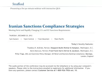 Iranian Sanctions Compliance Strategies  Meeting Strict and Rapidly Changing U.S. and EU Sanctions