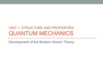 QUANTUM MECHANICS  Development of the Modern Atomic Theory  Problems with the Bohr Model