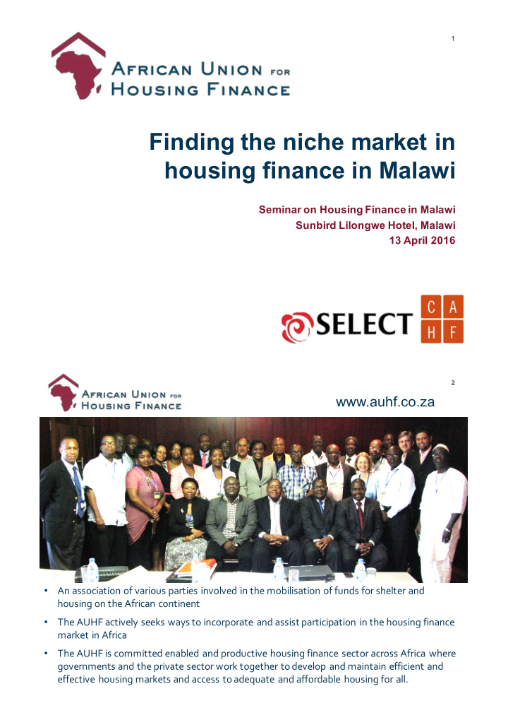 finding the niche market in housing finance in malawi