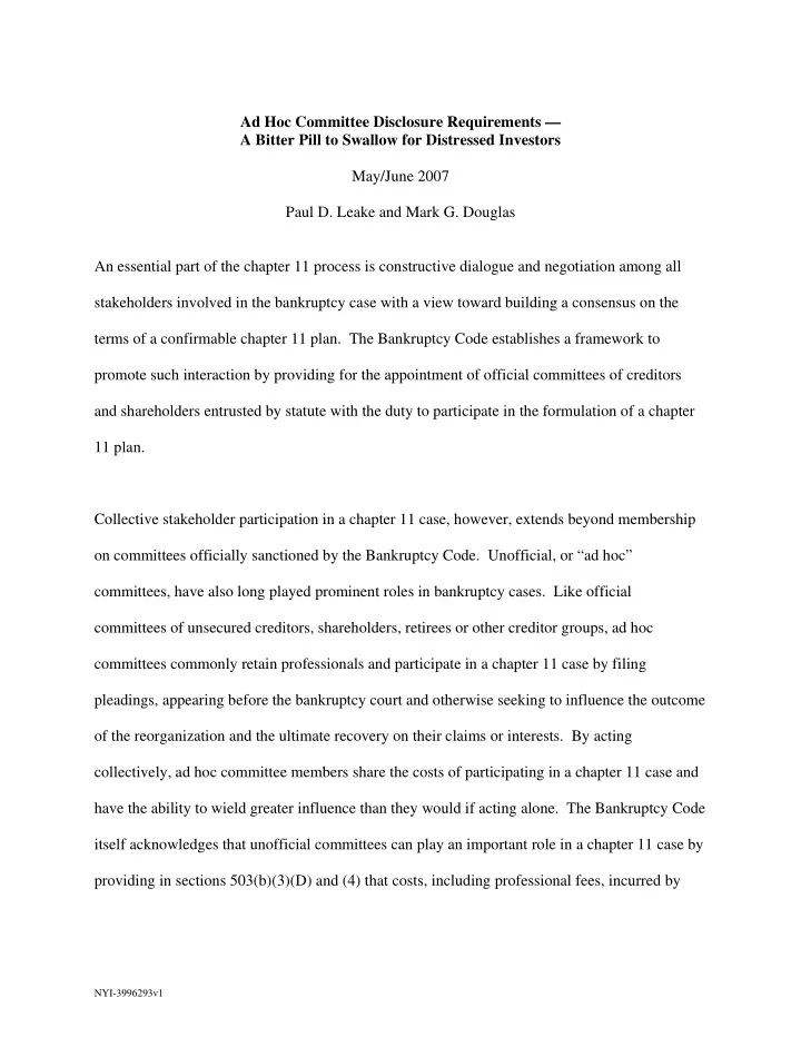 ad hoc committee disclosure requirements a bitter pill to