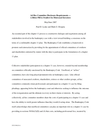 Ad Hoc Committee Disclosure Requirements   A Bitter Pill to Swallow for Distressed Investors