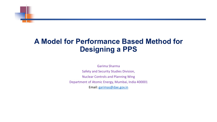 a model for performance based method for designing a pps