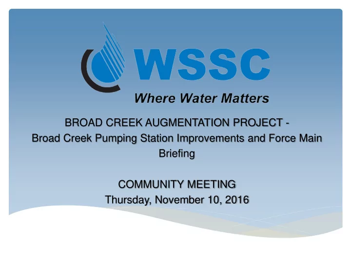 broad creek augmentation project broad creek pumping