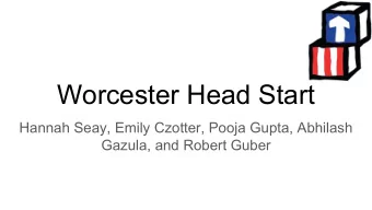 Worcester Head Start  Hannah Seay, Emily Czotter, Pooja Gupta, Abhilash  Gazula, and Robert Guber