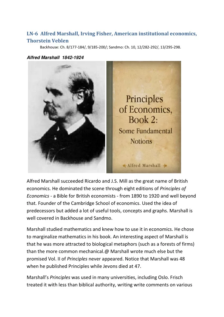 ln 6 alfred marshall irving fisher american institutional