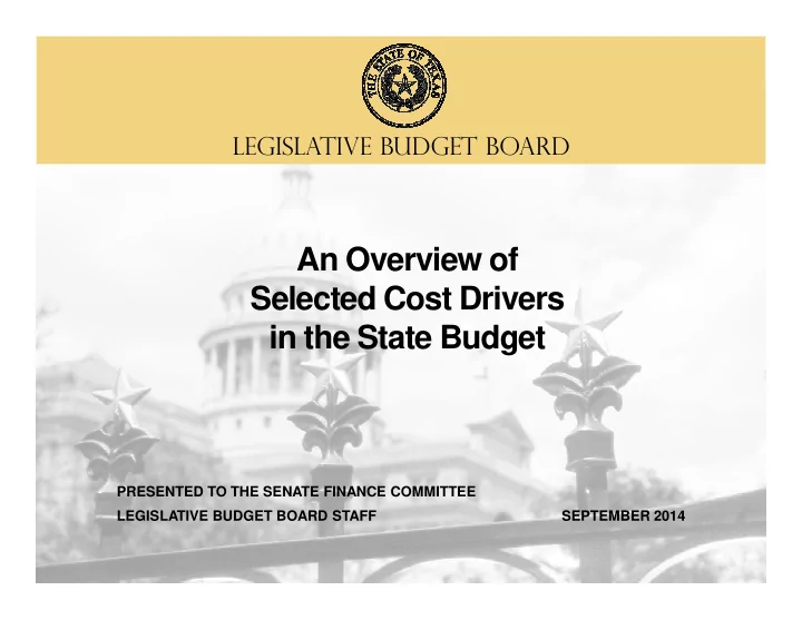 an overview of selected cost drivers selected cost