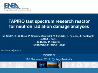 TAPIRO fast spectrum research reactor  for neutron radiation damage analyses  M. Carta*, K. W.
