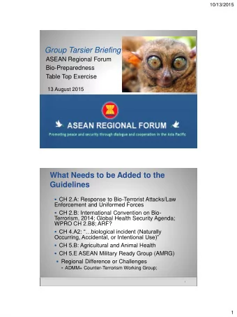 Group Tarsier Briefing  ASEAN Regional Forum  Bio-Preparedness  Table Top Exercise  13 August 2015