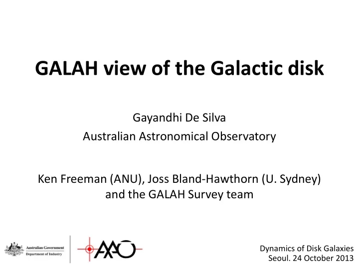 galah view of the galactic disk