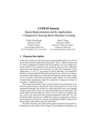CVPR09 Tutorial  Sparse Representation and Its Applications   Compressive Sensing Meets