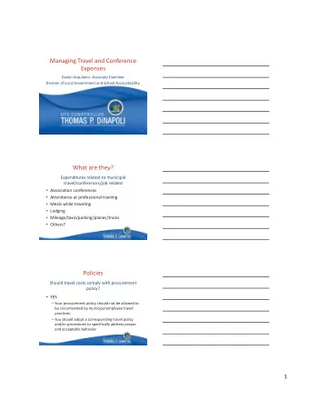 Managing Travel and Conference  Expenses  Daniel Acquilano- Associate Examiner  Division of Local