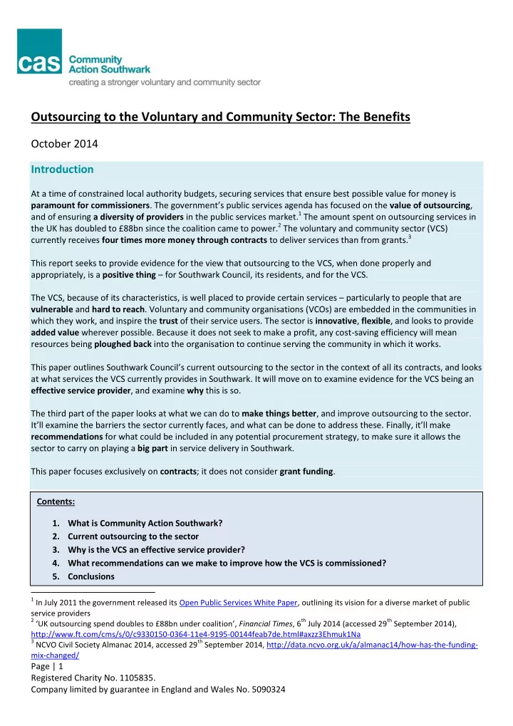 outsourcing to the voluntary and community sector the