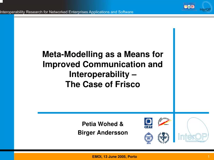 meta modelling as a means for improved communication and