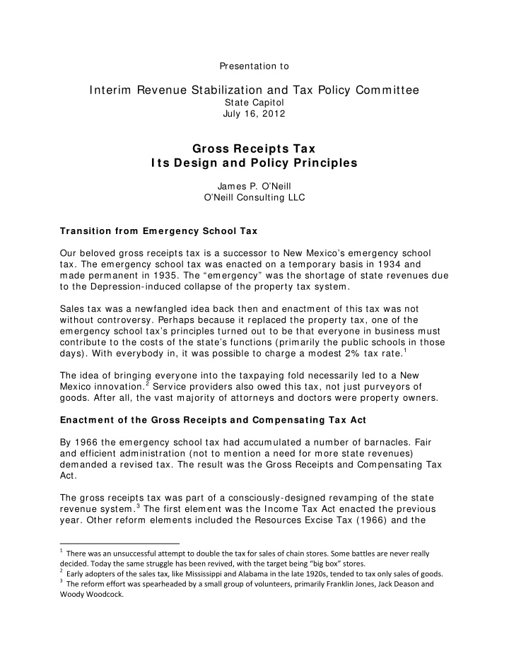 interim revenue stabilization and tax policy committee