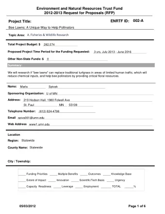 Environment and Natural Resources Trust Fund  2012-2013 Request for Proposals (RFP)  002-A  ENRTF