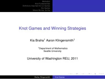 Knot Games and Winning Strategies Kia Braha 1 Aaron Klingensmith 1 1 Department of Mathematics