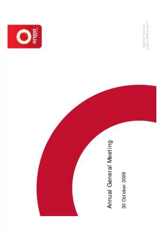 Annual General Meeting  30 October 2009  Important Notice  This presentation does not constitute