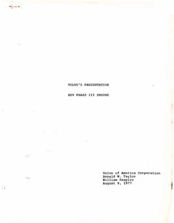 VOLVO'S PRESENTATION  RSV PHASE III ENGINE  Volvo of America Corporation  Donald W. Taylor  William