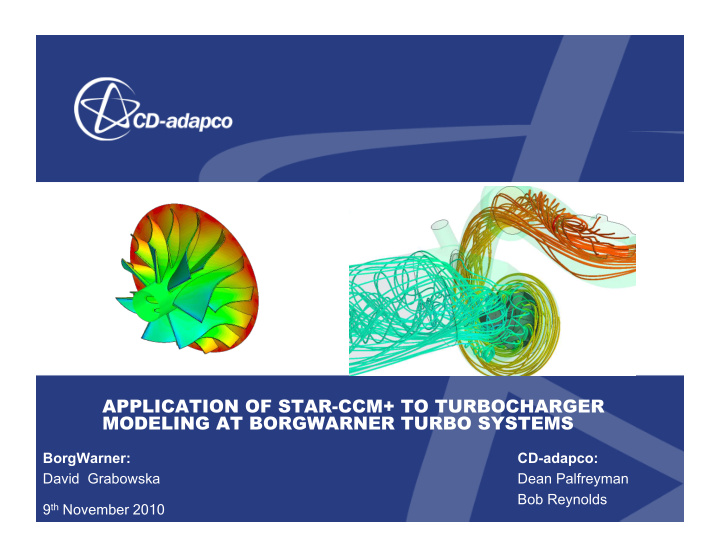 application of star ccm to turbocharger modeling at