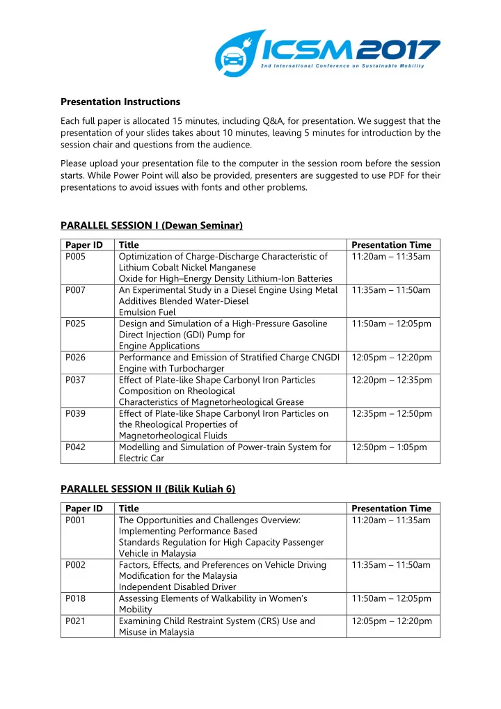 presentation instructions