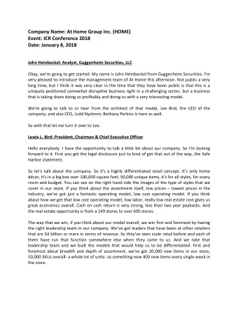 Company Name: At Home Group Inc. (HOME)  Event: ICR Conference 2018  Date: January 8, 2018  John