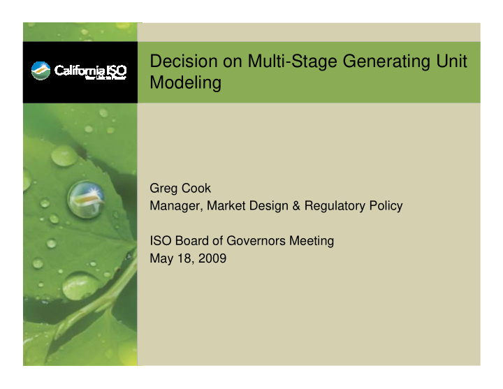 decision on multi stage generating unit modeling