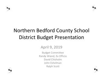 Northern Bedford County School  District Budget Presentation  April 9, 2019  Budget Committee