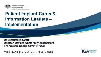 Patient Implant Cards &amp;  Information Leaflets   Implementation  Dr Elizabeth McGrath