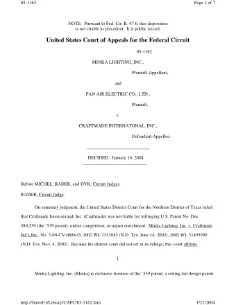 03-1162  Page 2 of 7  whose commercial embodiment is the Viper fan.  Craftmade manufactures the