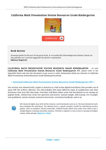 California Math Presentation Station Resources Grade Kindergarten  California Math Presentation