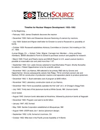 Timeline for Nuclear Weapon Development: 1932  1952 In the Beginning  February 1932: James