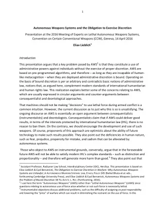 Autonomous Weapons Systems and the Obligation to Exercise Discretion  Presentation at the 2016