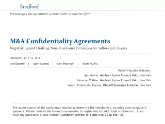 M&amp;A Confidentiality Agreements  Negotiating and Drafting Non-Disclosure Provisions for Sellers