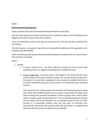 SLIDE 1  Homeownership Development Todays webinar will cover the homeownership development