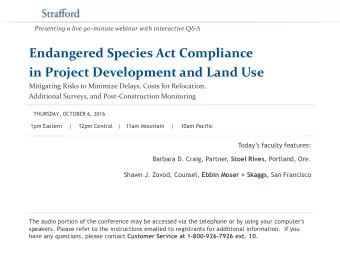 Endangered Species Act Compliance  in Project Development and Land Use  Mitigating Risks to
