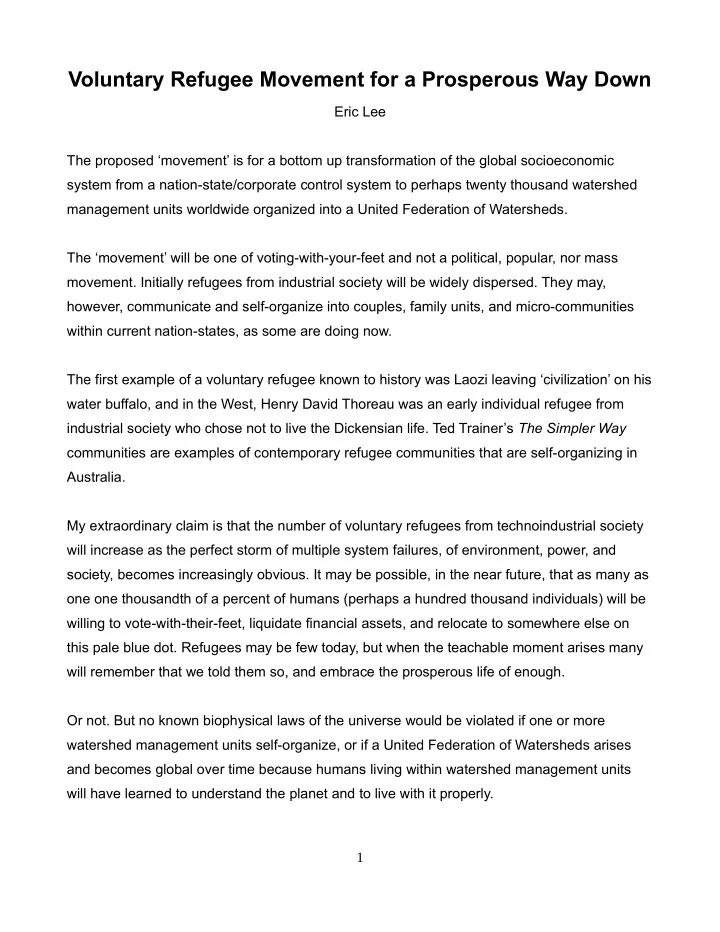 voluntary refugee movement for a prosperous way down