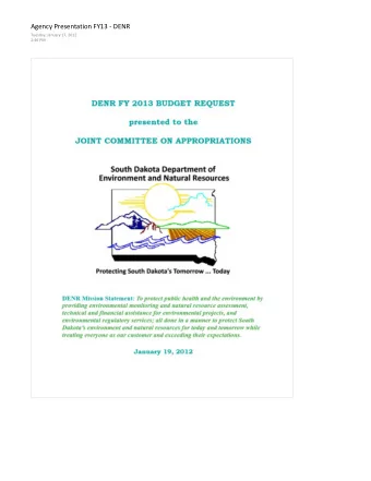 presented to the JOINT COMMITTEE ON APPROPRIATIONS South Dakota Department of  Environment and