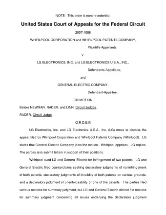 United States Court of Appeals for the Federal Circuit  2007-1088  WHIRLPOOL CORPORATION and
