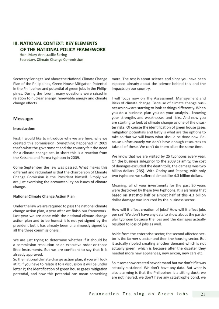 iii national context key elements of the national policy