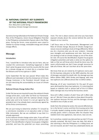 III. NATIONAL CONTEXT: KEY ELEMENTS  OF THE NATIONAL POLICY FRAMEWORK  Hon. Mary Ann Lucille Sering