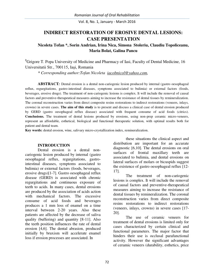 indirect restoration of erosive dental lesions case