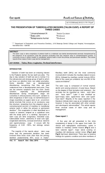 Cas  ase repor  orts  Ann  nnal  als an  and Essence  nces of Dentis  istr  try