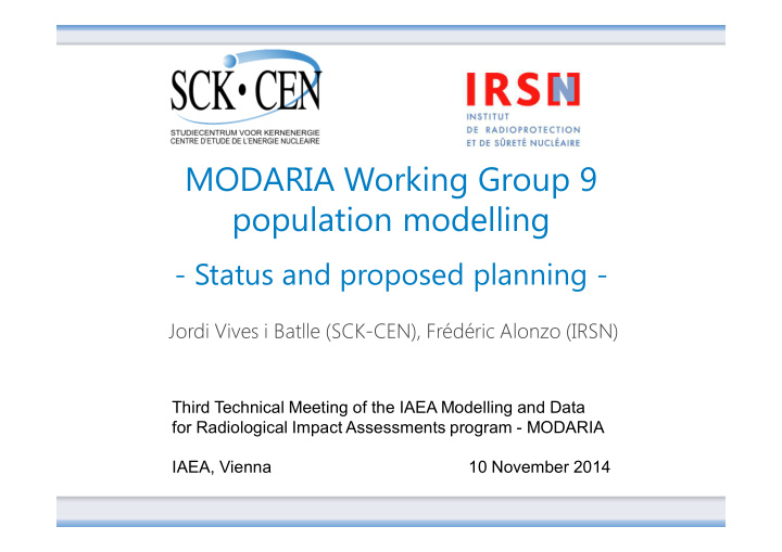 modaria working group 9 population modelling