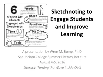 Engage Students  and Improve  Learning  A presentation by Wren M. Bump, Ph.D.  San Jacinto College
