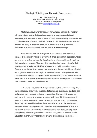 Strategic Thinking and Dynamic Governance  Prof Neo Boon Siong  Lee Kuan Yew School of Public