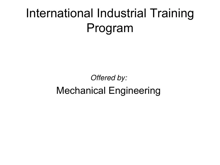 international industrial training program
