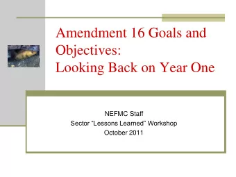Objectives:  Looking Back on Year One  NEFMC Staff Sector Lessons Learned Workshop  October